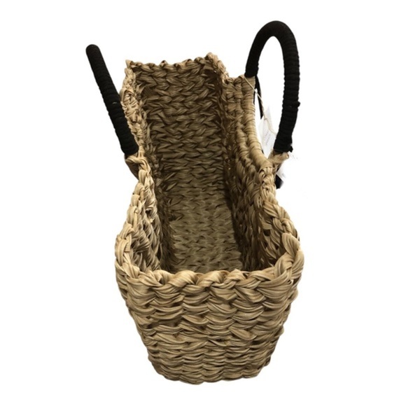 Wicker style straw basketweave black knit woven handle oversized‎ beach tote bag - Picture 3 of 15